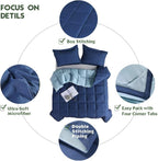 HIG 3pc Down Alternative Comforter Set - All Season Reversible Comforter with Sham - Quilted Duvet Insert with Corner Tabs - Box Stitched - Breathable, Soft, Fluffy (Twin/Twin XL, Navy/Light Blue)