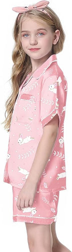 Girls & Womens Satin Pajamas Set, Silk Button-Down Sleepwear 2 Piece Nightwear, 3 Years - Women XXL