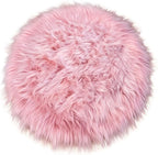 15.7 Inches Mini Pink Round Faux Fur Sheepskin Area Rug, Fluffy Small Circle Rugs Cushion for Chair, Furry Carpet for Nail Desk, Shaggy Circular Rug Plush Rug