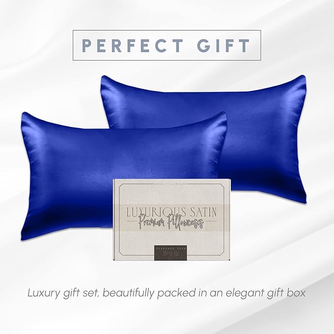 Elegant Comfort 2-Piece King Satin Pillowcase Set, 20" x 40", Royal Blue, Viscose, Polyester