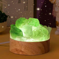 Runyangshi Fluorite Night Light with Natural Raw Green Crystal - USB Powered Focus Lamp for Study, Office, Meditation, Healing Crystal Decor with Wood Base, Clarity & Learning Aid