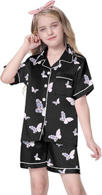 Girls & Womens Satin Pajamas Set, Silk Button-Down Sleepwear 2 Piece Nightwear, 3 Years - Women XXL