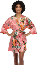 MissNina Women's Floral Satin Kimono Robes Short Silky Bridesmaid Robes Sleepwear