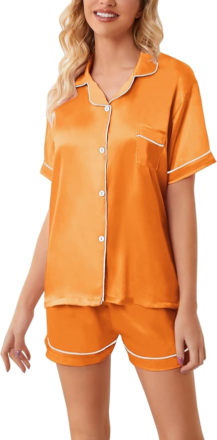 Girls & Womens Satin Pajamas Set, Silk Button-Down Sleepwear 2 Piece Nightwear, 3 Years - Women XXL