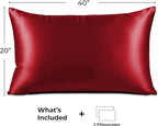 Pure Bedding Satin Pillowcase 2 Pack - King Size (20"x40", Burgundy) - Silky Pillow Cases for Hair and Skin - Satin Pillow Covers with Envelope Closure - Extra Soft Premium Microfiber
