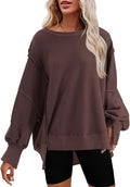 Nirovien Womens Oversized Crewneck Sweatshirt Side Slit Long Sleeve Pullover Slouchy Fit Tops