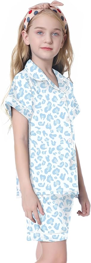 Umeyda Women & Girls Pajamas Set, Soft Satin Lightweight Silk Button-Down Top with Shorts 2 Piece PJS for Mom Boys Kids Gifts
