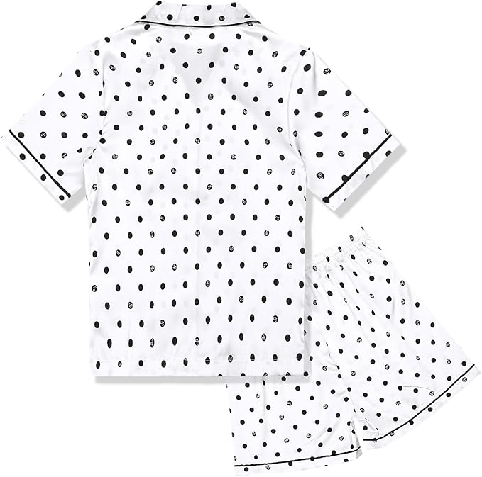 QPANCY Kids Satin Pajamas Sets Baby Boy Girl Button-Down Silk Sleepwear 2 Piece Short Sleeve Loungewear Clothes Set