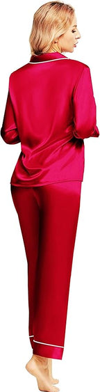 SIHA Satin Silk Pajamas for Women Pajama Set With Long Sleeve Button-Down Satin Pajamas Sleepwear XS-3XL