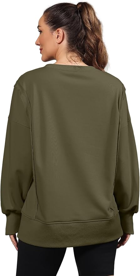 Nirovien Womens Oversized Crewneck Sweatshirt Side Slit Long Sleeve Pullover Slouchy Fit Tops
