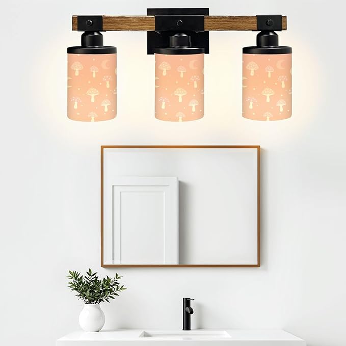 Vanity Lights for Bathroom Wall Lights for Bedroom Living Room Cute Pink Mushroom Crescent Moon Soft Peach Modern Bathroom Light Fixtures Wall Sconces 3 Light Home Decor