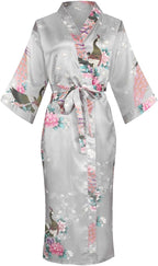 Valennia Women Long Silky Bathrobe Satin Kimono Robe Floral Printed Dressing Gown Sleepwear