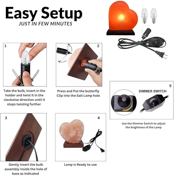 Himalayan Pink Salt Heart Lamp Comes with Dimmer Switch and a Pair of Bulbs (Heart 1) Gift Idea