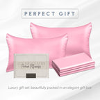 Elegant Comfort 4-Pack Cooling Viscose Satin Pillowcase Set with Hidden Zipper Closure, Silky Smooth for Hair and Skin Care-Beautiful Gift Box-4-Piece Satin Pillowcase Set, Standard/Queen, Light Pink