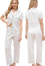 WJing Yi Jia Womens Pajamas Set XS-4XL Floral Silk Satin Pajama Sets Silky Pj Sets 2Pcs Loungewear Sleepwear Button Down Pjs