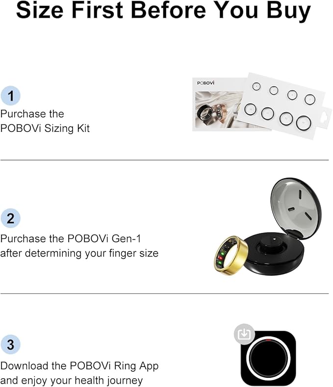 POBOVi Smart Ring for Women Men- Sleep/Fitness/Stress/Heart Rate Tracker- Menstrual Records - 7 Days Battery Life - Wireless Charging - No APP Subscription - iOS & Android Compatible (Gold, Size 8)
