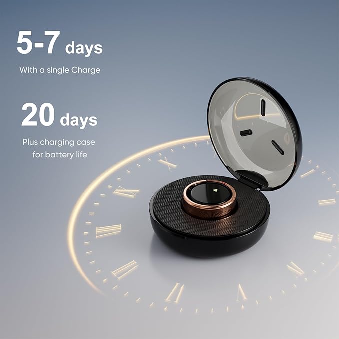 POBOVi Smart Ring for Women Men- Sleep/Fitness/Stress/Heart Rate Tracker- Menstrual Records - 5 Days Battery Life - Wireless Charging - No APP Subscription - iOS & Android Compatible(Rosegold,Size 7)