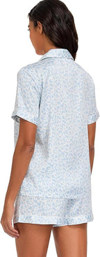 Serenedelicacy Women's Satin Pajama Set 2-Piece Sleepwear Loungewear Button Down Short Sleeve Silky PJ Set