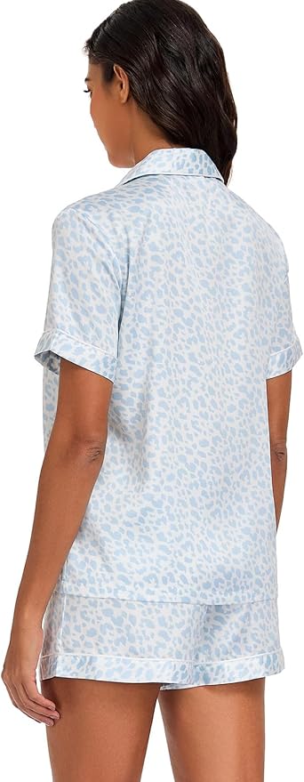 Serenedelicacy Women's Satin Pajama Set 2-Piece Sleepwear Loungewear Button Down Short Sleeve Silky PJ Set