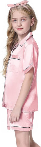 Girls & Womens Satin Pajamas Set, Silk Button-Down Sleepwear 2 Piece Nightwear, 3 Years - Women XXL