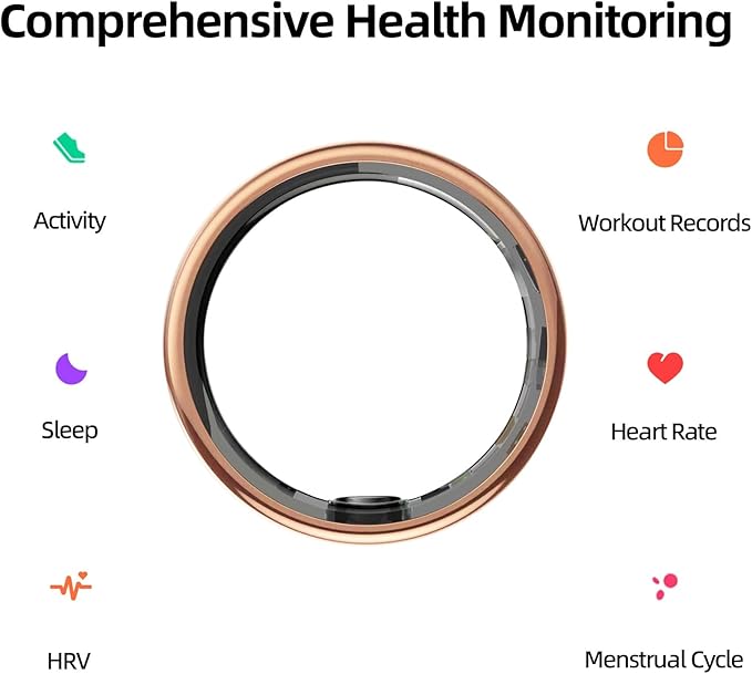 Smart Ring for Women&Men-Activity/Sleep/Heart Rate/HRV/Stress/Women's Health Tracker-IP68 Waterproof/Wearable-No Subscription Fee Required-Compatible with iPhone &Android