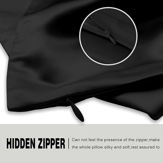 Silk Pillow Cases 2 Pack Soft Breathable and Sliky King Size Pillow Cases Set of 2,Natural Mulberry Silk Pillowcase Set of 2 for Hair and Skin with Hidden Zipper (Black,20"X 36",2pcs)
