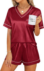 WIHOLL Silk Pajamas for Women Short Sleeve Sleepwear Soft Lounge Sets 2 Piece Satin Pjs