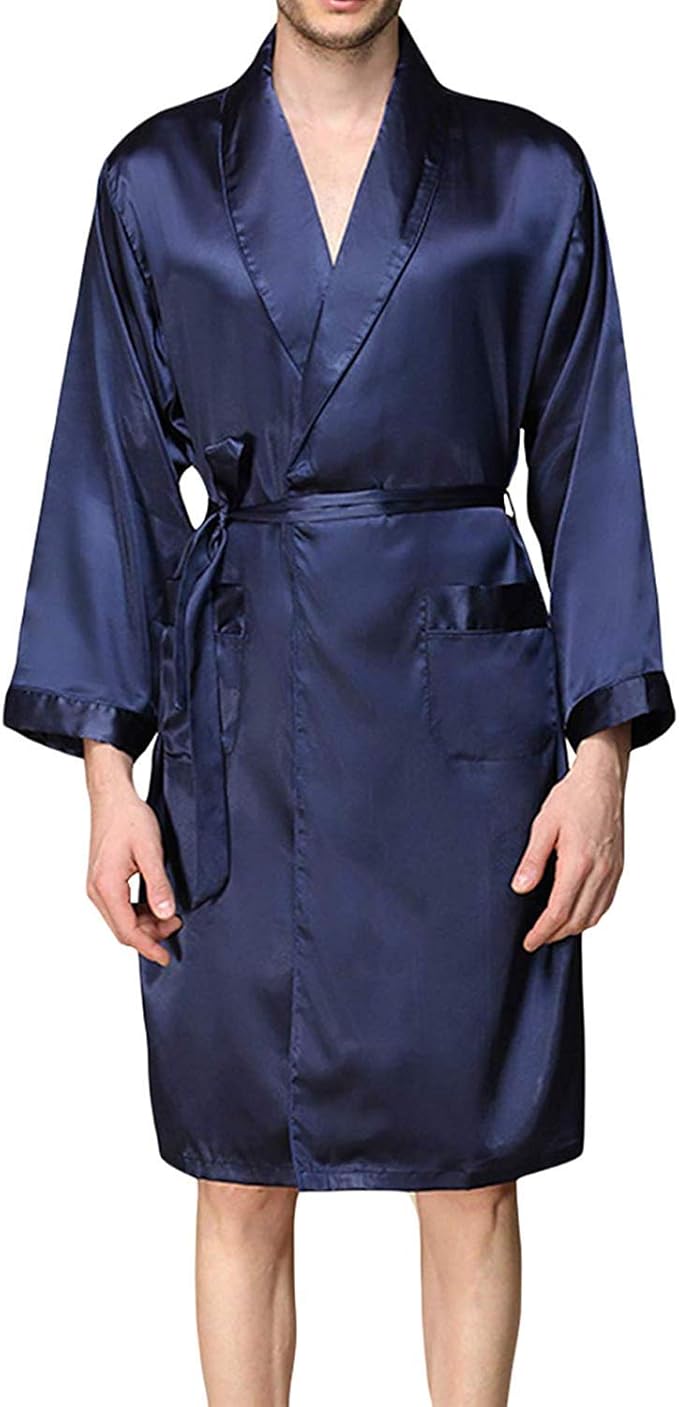 Mens Satin Robe,Silk Long Sleeve House Kimono Bathrobe,Soft Loungewear Dragon Robe