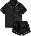 WDIRARA Women's Sleepwear Leopard Print Satin Shirt and Shorts Pajama Set