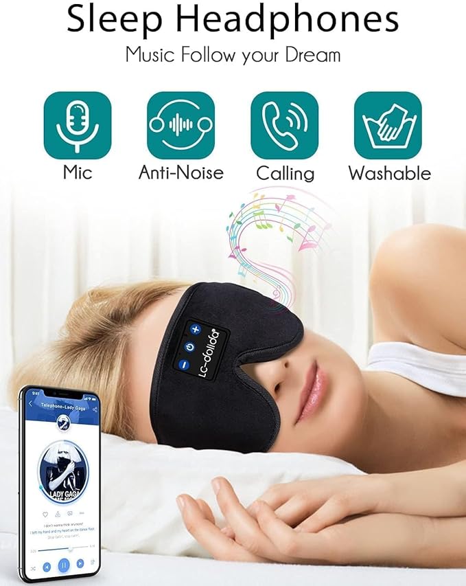 Sleep Mask with Headphones Bluetooth 5.4，LC-dolida 2025 New 3D Bluetooth Sleep Mask Headphones for Side Sleepers Women Men, Sustainable Luxury for Better Sleep
