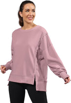 Nirovien Womens Oversized Crewneck Sweatshirt Side Slit Long Sleeve Pullover Slouchy Fit Tops