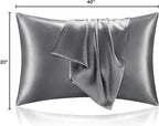 BEDELITE Satin Pillowcase with Zipper, Dark Grey King Size Pillow Cases Set of 2, Super Soft and Cooling Similar to Silk Pillow Cases, Gift for Women Men(20x40 Inches)