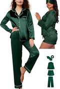 WJing Yi Jia 5Pcs XS-XXL Womens Silk Satin Pajamas Sets Long Pj Sets Button Down Pjs Set Loungewear Sleepwear