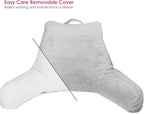 Clara Clark Reading Pillow for Kids & Teens with Shredded Memory Foam, Backrest Pillows for Reading, Watching, and Gaming, Use on The Couch, Bed, or Floor Adjustable Support, Washable Cover Light Grey