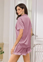 WJing Yi Jia Ruffle Pajama Sets For Women XS-4XL Womens Silk Satin Pajamas Set Silky Sleepwear Pj Sets Nightwear Loungewear