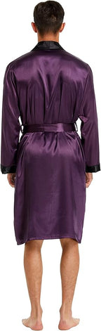 Tony & Candice Men's Satin Robe Lightweight Long Sleeve Silk Kimono Bathrobe with Shorts Set Sleepwear