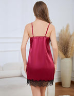 Womens Silk Lingerie Robe Nightgown 2 Piece Pajamas Set Sexy Lace V Neck Cami Satin Sleepwear