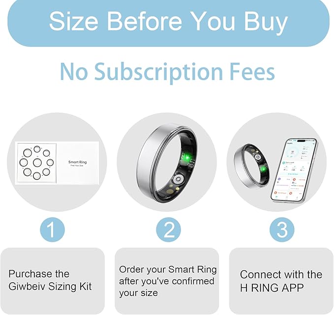 Smart Ring for Women Men, Health Fitness Tracker Ring with Heart Rate/Sleep Tracker/Blood Oxygen/HRV/Stress/Calorie/Steps, IP68 Waterproof for iOS & Android, No APP Fees(Silver,7#)