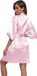 Women's Short Satin Robes Silky Bathrobe Bridesmaid Sleepwear for Wedding Party Getting Ready Solid Color