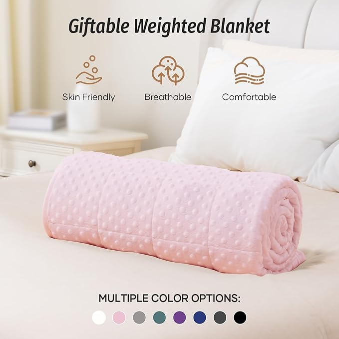 Wemore Minky Dot Weighted Blanket for Adults Queen Size 20 lbs, Soft Cozy Heavy Blanket for Stress Relief and Sleep Promotion, Breathable Blanket for All-Season with Glass Beads, Pink 60 x 80 inches