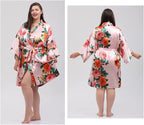 QXQTER Peony Floral Silky Satin Robe Wedding Bridal Party Bride Bridesmaid Robes for Women Dressing Gown Kimono Robe