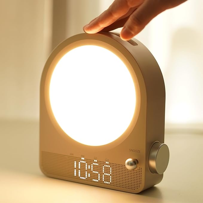 Vivilumens Sound Machine Alarm Clock, Gentle Sunrise Wake Up Light Alarm Clock for Heavy Sleepers Adults, Dimmable Night Light & RGB Meteors Lights Mode, 10 Natural Sounds, Great Gifts for Her
