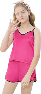 Girls & Women Silk Pajamas Set Satin Camisole Sleepwear 2 Piece Pjs, 3 Years - Women XXL