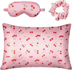 Slumber Satin Beauty Sleep Set, Cherry, 3-Piece Set with Pillowcase, Eye Mask, and Scrunchie