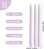 12-Pack Pale Purple Taper Candles, 10 Inch Unscented Dripless Candlesticks, Long-Lasting Burn Time of 6-7 Hours, Perfect for Home Décor, Weddings, and Events