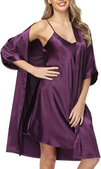 Women's Satin Robe Sets 2 Piece Nightgown Silk Pajama Sexy Floral Lingerie Lace Cami Sleepwear Night Robes