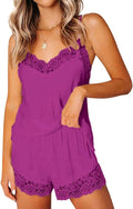 CHYRII Women's Sexy Silk Satin Pajamas Sets Lace Trim Cami Tops Shorts Sleepwear
