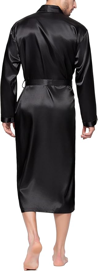 Lavenderi Mens Silky Satin Lounge Robe, Long Lightweight Sleepwear