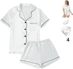 WJing Yi Jia 4Pcs Womens Satin Silky Pajama Sets Short Sleeve Shirt XS-4XL Floral Pajamas Set Soft PJ Loungewear Sleepwear