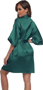 Women's Short Satin Robes Silky Bathrobe Bridesmaid Sleepwear for Wedding Party Getting Ready Solid Color